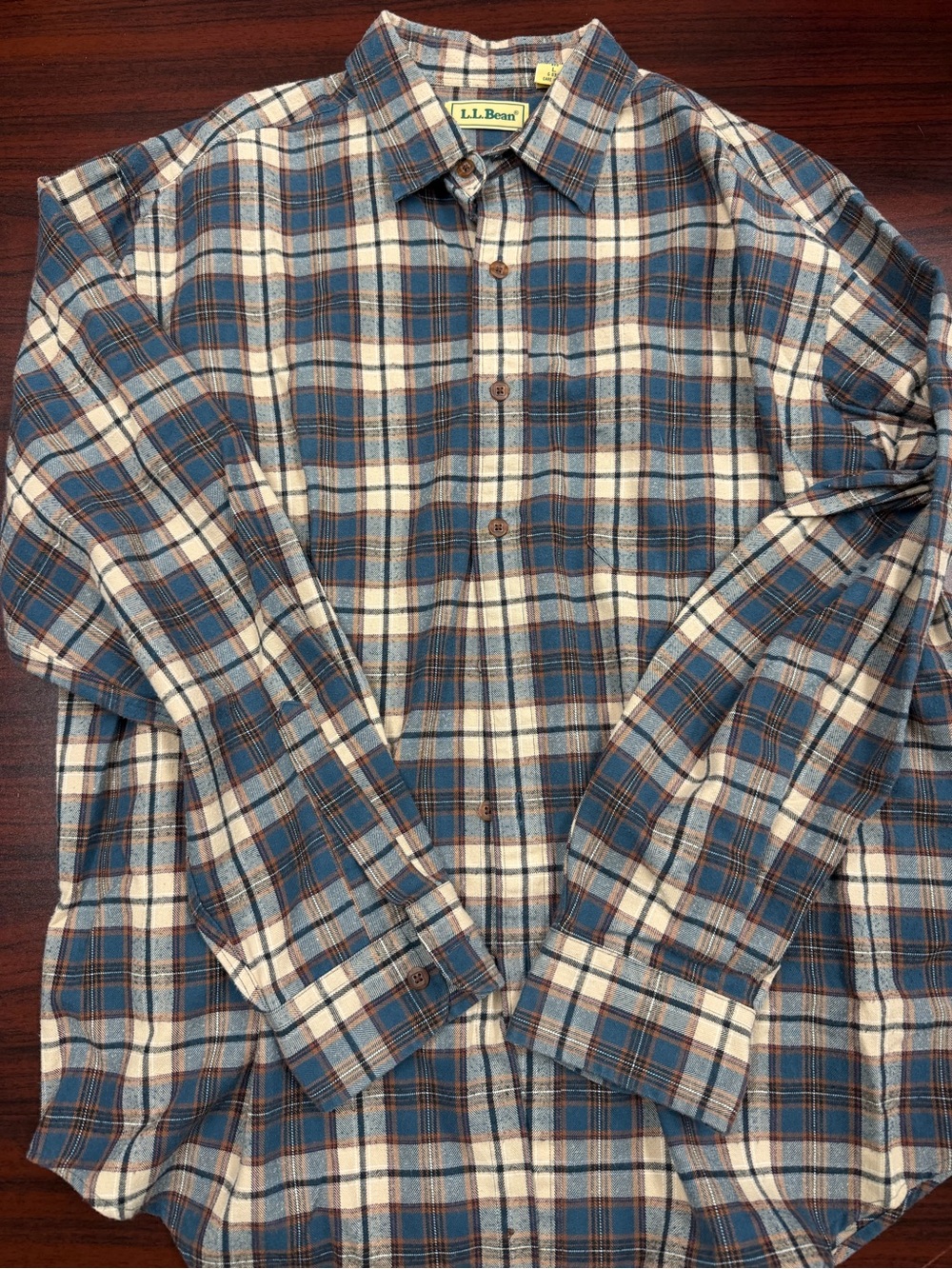 L.L. Bean Blue and Cream Plaid Button-Down Shirt